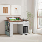 Drafting Table with Storage Cabinet & Drawers, Adjustable Drawing Table with Open Shelves, Craft Art Desk for Artists, Painters, Drawing, Crafting, Reading, Writing, Working