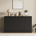 Housoul Buffet Cabinet with Storage, Coffee Bar Cabinet with 4 Doors and Adjustable Shelf, Modern Kitchen Buffet Sideboard for Kitchen, Black