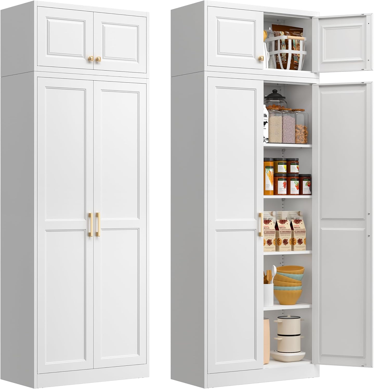 Polup Kitchen Pantry Cabinet, 86 Inch Tall Metal Storage Cabinet, Food Pantry cabinets with Doors and Shelves, White Storage Cabinets for Living Room, Dining, Office, Bathroom, Assembly Required