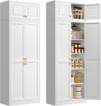 Polup Kitchen Pantry Cabinet, 86 Inch Tall Metal Storage Cabinet, Food Pantry cabinets with Doors and Shelves, White Storage Cabinets for Living Room, Dining, Office, Bathroom, Assembly Required