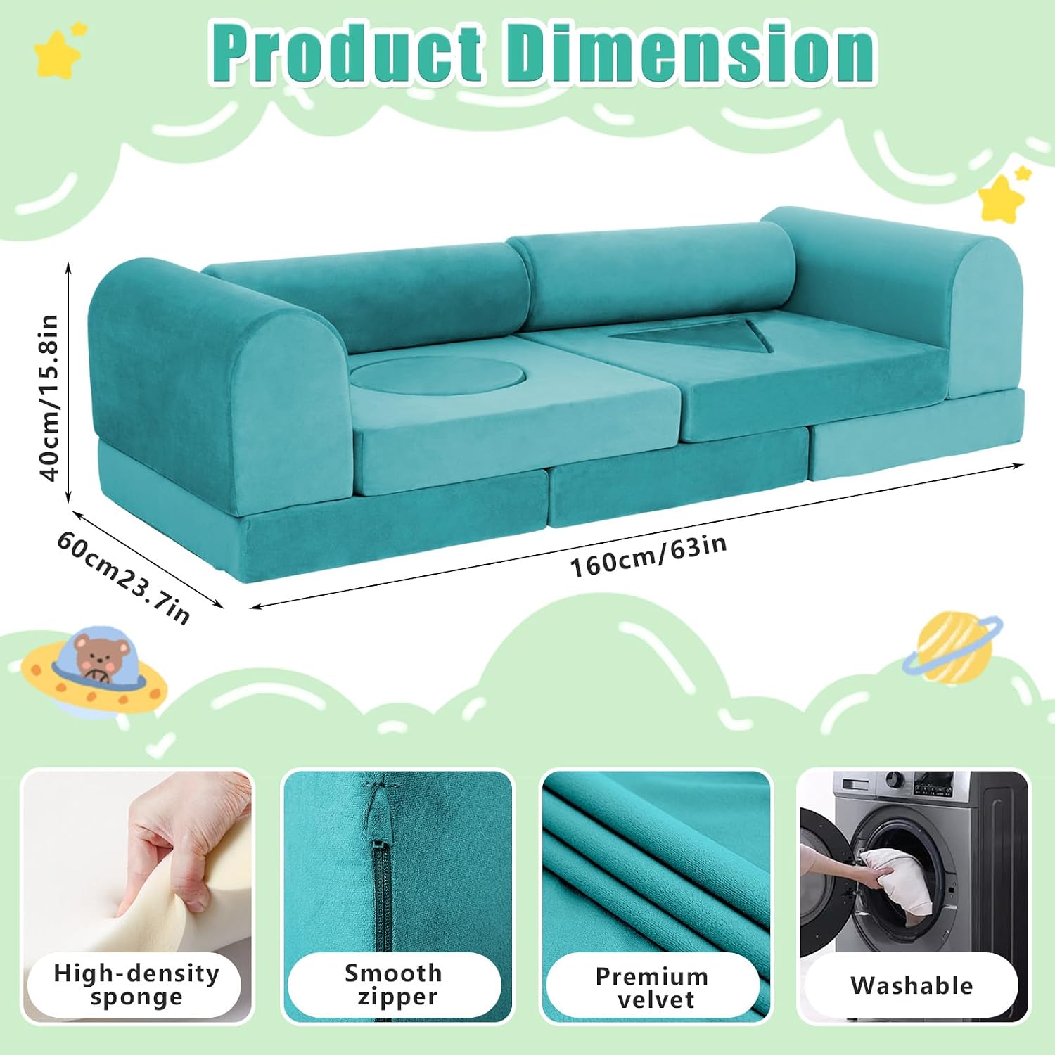 11pcs Modular Kids Play Couch Toddler Sectional Sofa DIY Creativing Convertible Play Fort Foam Play Couch Child Floor Folding Sofa for Playroom Bedroom Living Rooms Furniture(Dark Gray)
