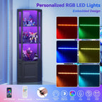 Verano Garden Corner Display Cabinet with Glass Doors, 65" Curio Cabinet w/Multi-Color LED Lights, 4-Tier Lighted Storage Display Case for Collectibles, Showcase Cabinet for Living/Game Room (Black)