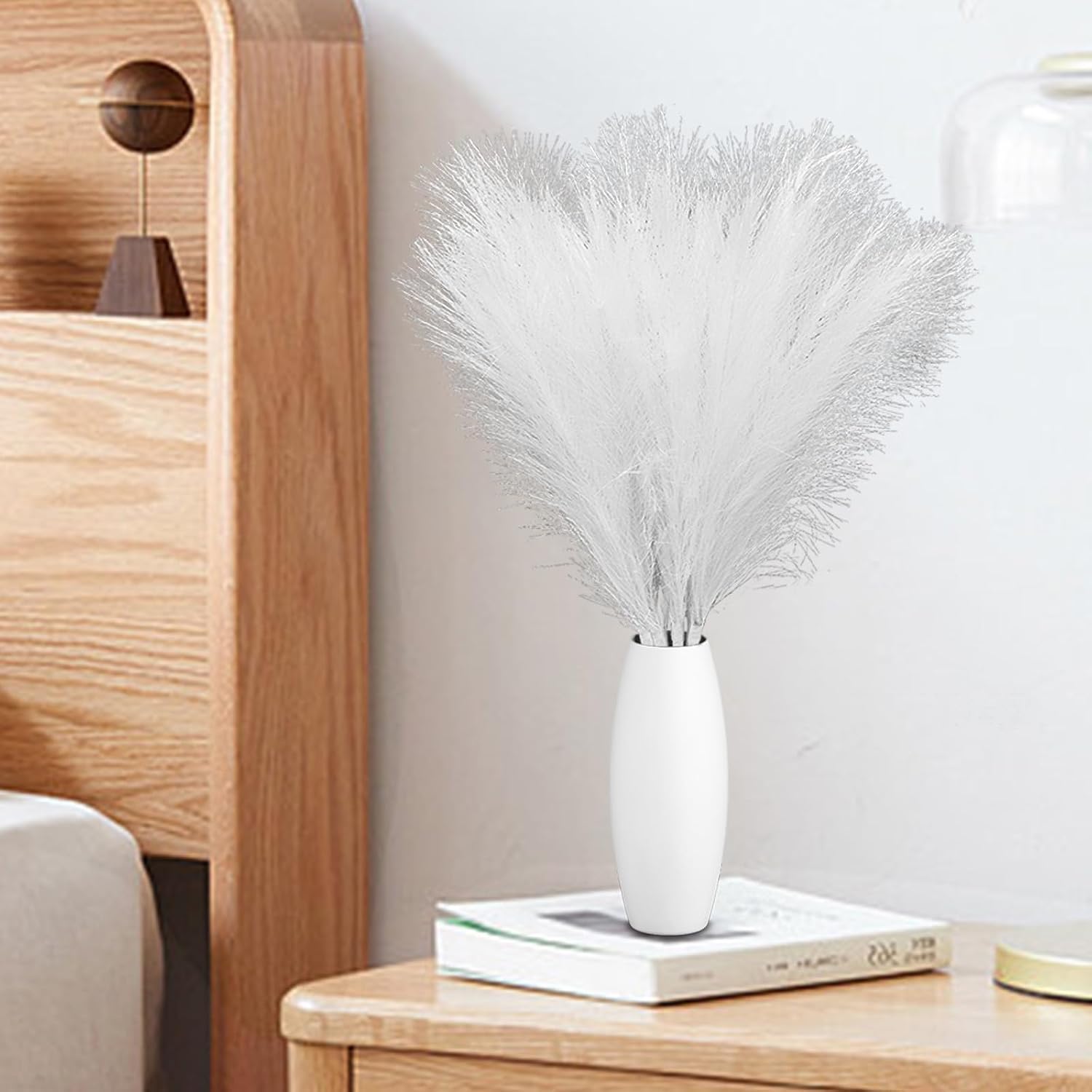 MAKHOT White Pampas Grass Decor Fluffy, Faux Pampass White Small Fake Pampas 30"-5 Pcs Pampass Grass Floral WhiteFlowers Filler for Floor Vases, WhitePampas for Home Vase Decor