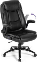 MALOL 300LBS PU Leather High-Back Executive Office Chairs, Heavy Duty Home Ergonomic Computer Chair Flip-Up Armrests & Reclining Backrest, Black