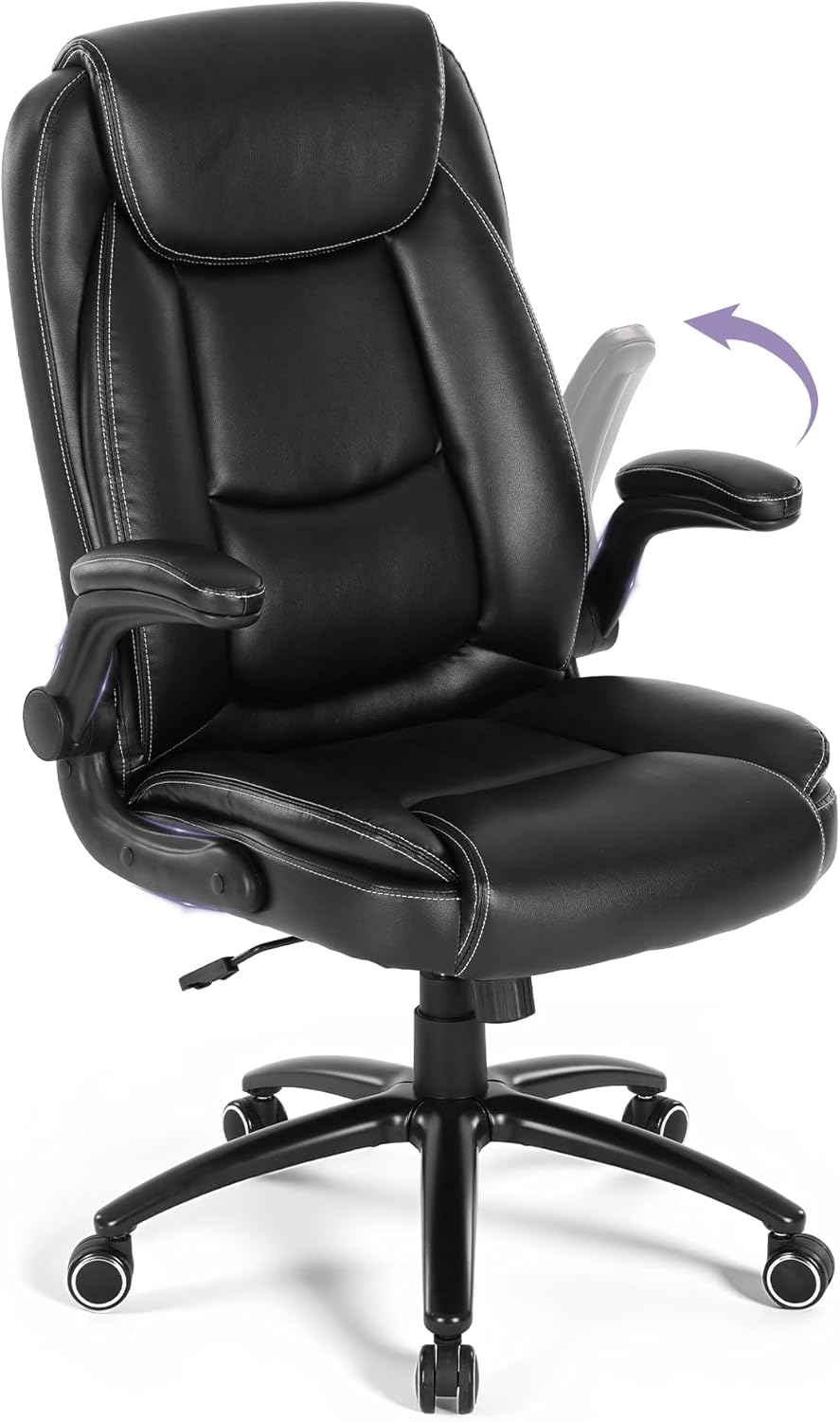 MALOL 300LBS PU Leather High-Back Executive Office Chairs, Heavy Duty Home Ergonomic Computer Chair Flip-Up Armrests & Reclining Backrest, Black