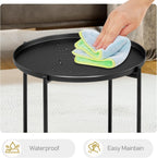 2 Tier End Table Metal Side Table Waterproof Small Sofa Coffee Side Tables Bedroom Indoor Outdoor for Living Room Bedroom Balcony and Office