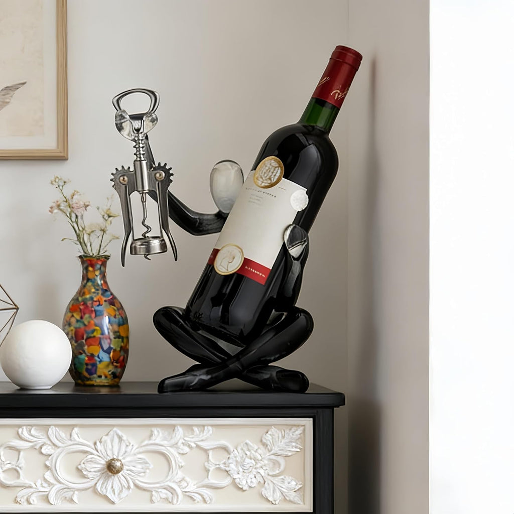XINXUAN Abstract Wine Bottle Holder Home Decor, Resin Hollow-Out Design Decorative Wine Rack (Gradient Black)
