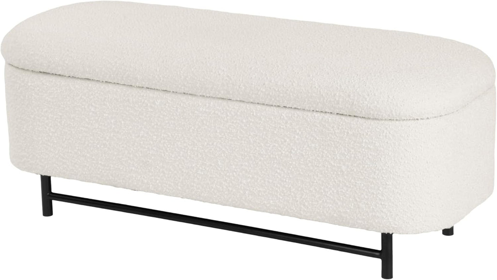 HomePop 46" Ellipse Storage Bench with Metal Legs - Cream Boucle
