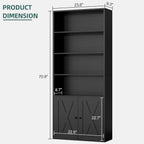 Shintenchi Bookshelf, Industrial Bookshelves and Bookcases with Doors Floor Standing 6 Shelf Display Storage Shelves 70.9 inches Tall Bookcase for Home Office, Living Room (Black)