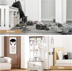 Hall Tree with Shoe Rack, 5-in-1 Farmhouse Coat Rack with Shoe Bench, Standing Shoe Storage with 3 Hooks for Front Door Entrance Mudroom Entryway Bedroom Hallway Living Room, White and Walnut