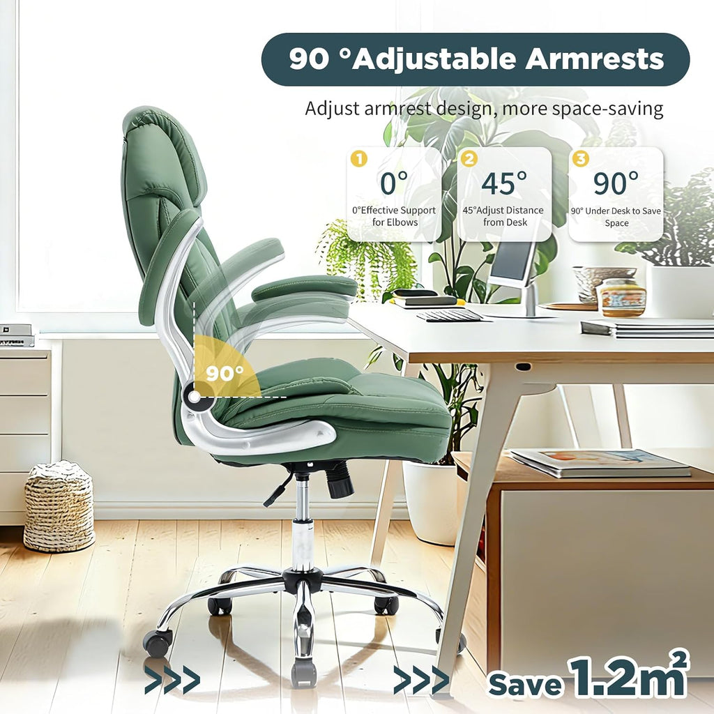 400lbs Green Office Chair Big Tall Comfortable Desk Chair with Back Support Arms, Wide Seat Cute Criss Cross Home Office Desk Chairs for Women