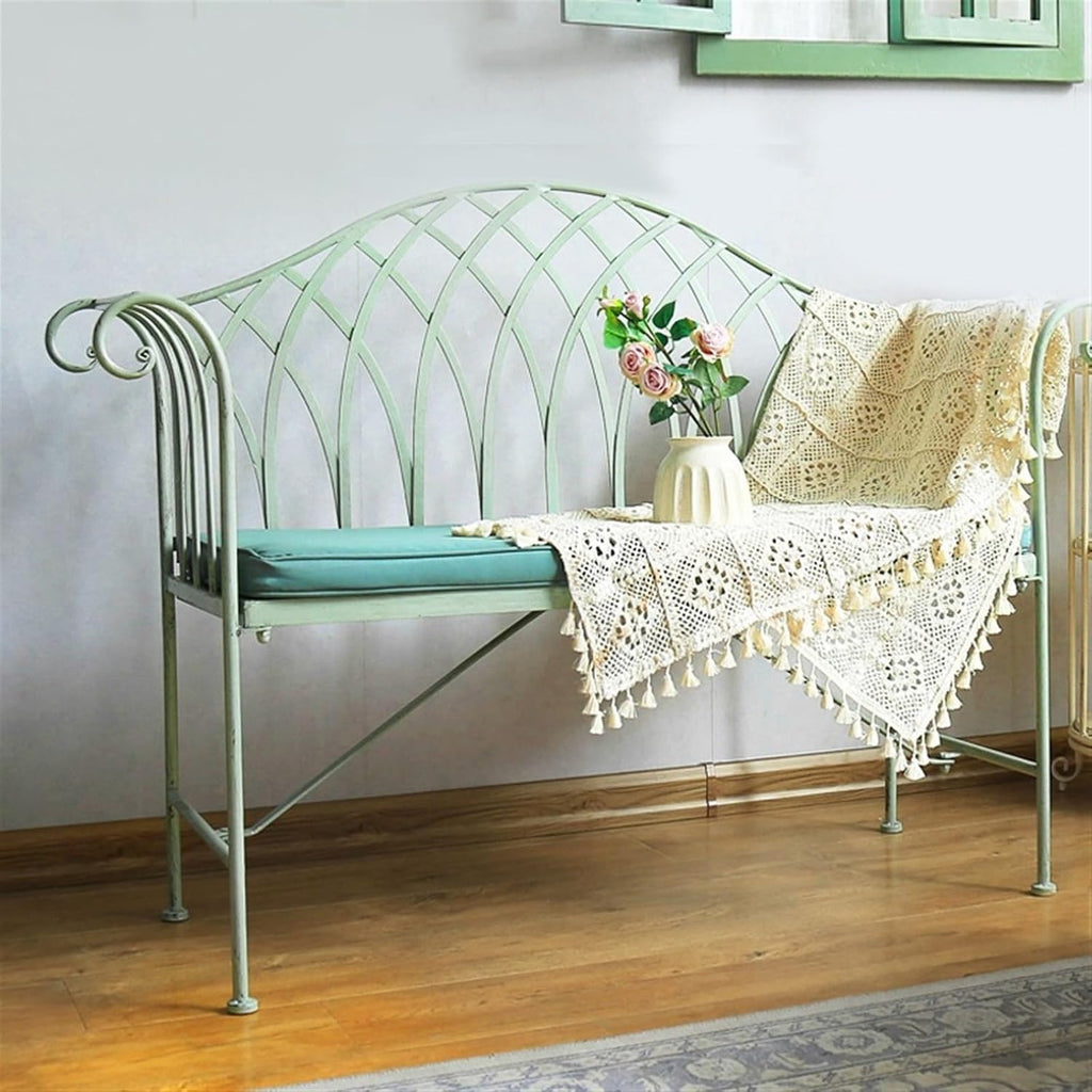 Garden Outdoor Bench with Backrest Armrest, Forged Iron 51.1-inch Outdoor Garden Bench, 2-Person Metal Bench Seat(White)