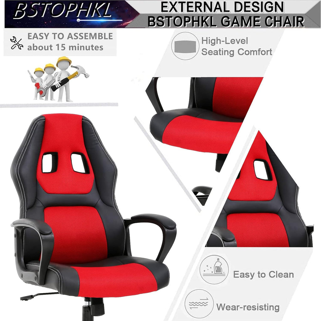 Gaming Chair Office Chair Ergonomic Video Game Chairs Adjustable Reclining Computer Chair with Lumbar Support Armrest Headrest Task Rolling Swivel Chair Game Chair for Adult Teen, Red