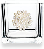 THE QUEENS' JEWELS Round Pearl Jeweled 4x4 Candle Holder Vase - Unique Gift for Women, Birthday, Cute, Fun, Cocktail, Queen, Not Painted, Decorated, Bling, Bedazzled, Rhinestone