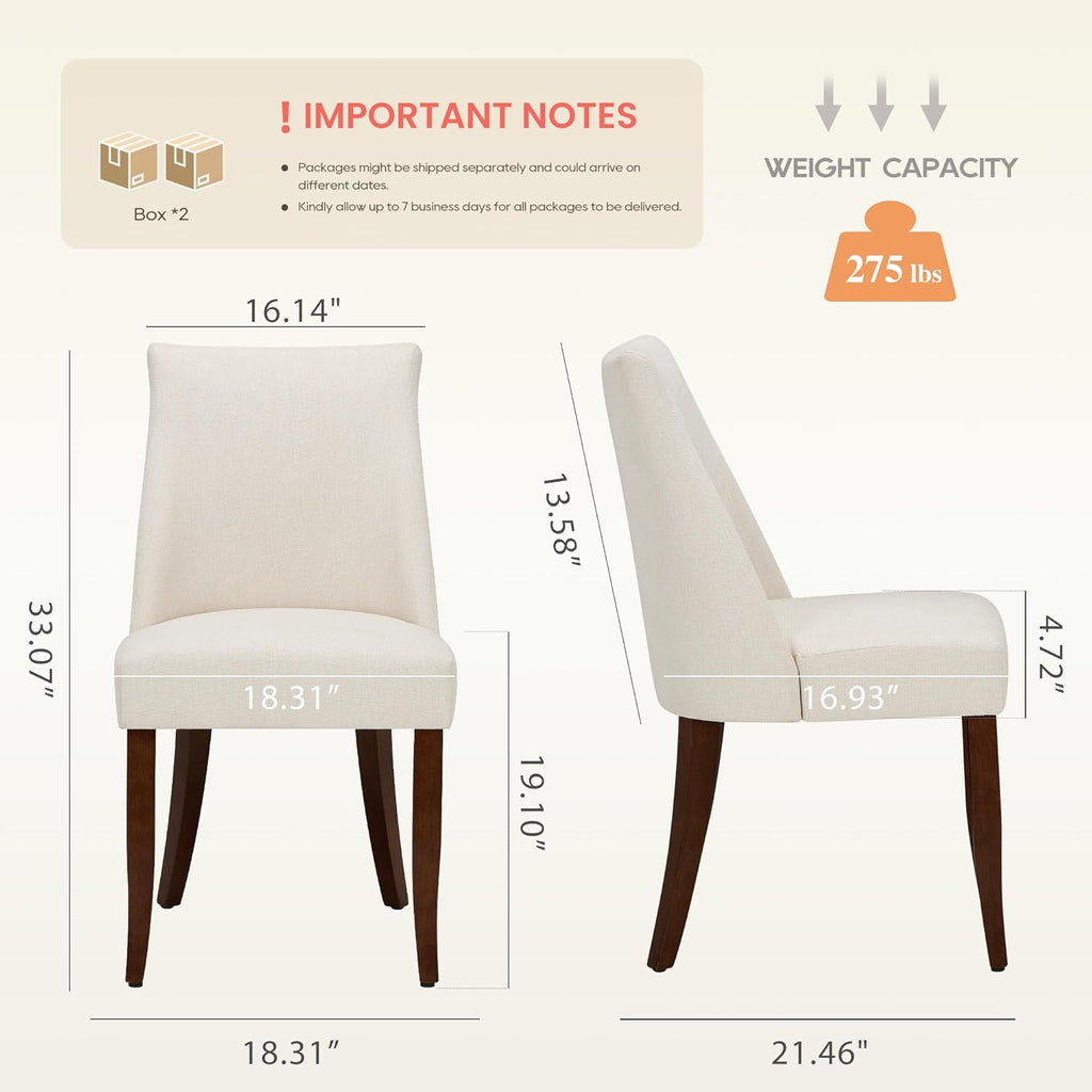 Wooden Dining Chairs Set of 4, Upholstered Farmhouse Fabric Dining Room Chair, Mid Century Kitchen Chair for Restaurant & Cafe, Beige