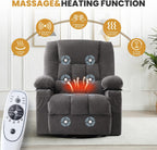 Swivel Rocker Recliner Chair with Vibration Massage and Heating Functions for Adults,Oversized Recliner Single Sofa with Side Pocket,Two Cup Holders for Living Room and Bedroom
