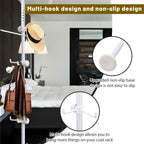 Coat Rack Freestanding,Adjustable 56-125 inch Tension Rod Tree 12 Hooks Hanger Stand for Coat Hat Bedroom Livingroom Kitchen Bathroom Apartment Entryway Hall Office white