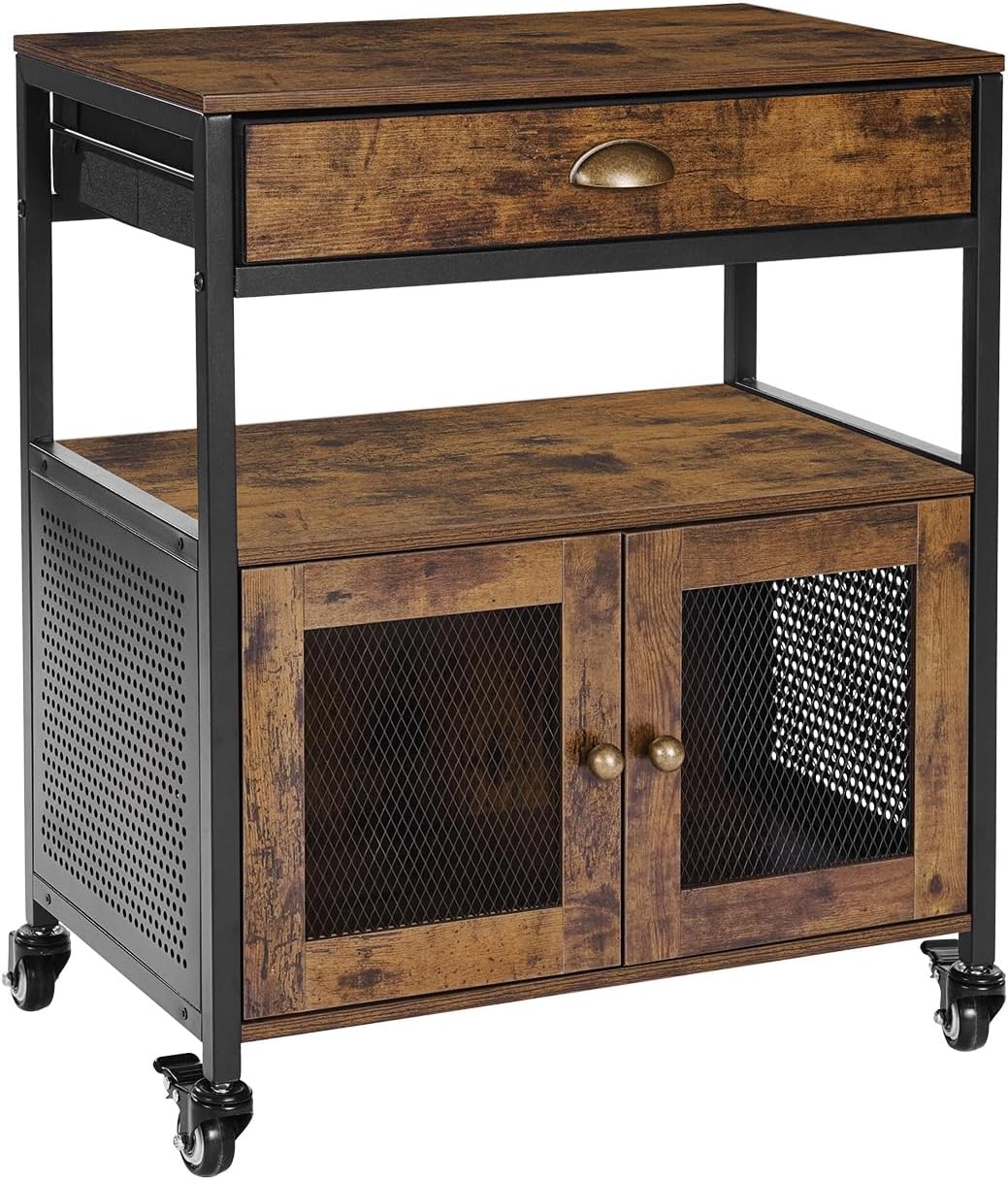 VEVOR Coffee Bar Cabinet, 24 Inch Farmhouse Bar Cabinet with Storage, Movable Coffee Table with Wheels & Mesh Door, Sideboard Buffet for Kitchen, Entryway