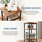 OLIXIS End Tables Set of 2, Small Side Table for Small Spaces, 3 Tier Tall Bedside Table with Open Shelf and Adjustable Feet for Living Room, Bedroom, Office, Dorm, Apartment, Brown
