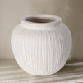 Oakrain Large Rustic Minimalist Vase, 11" Distressed Round Floor Vase for Home Decor, Farmhouse Decorative Centerpieces for Living Room Bedroom, Vintage White