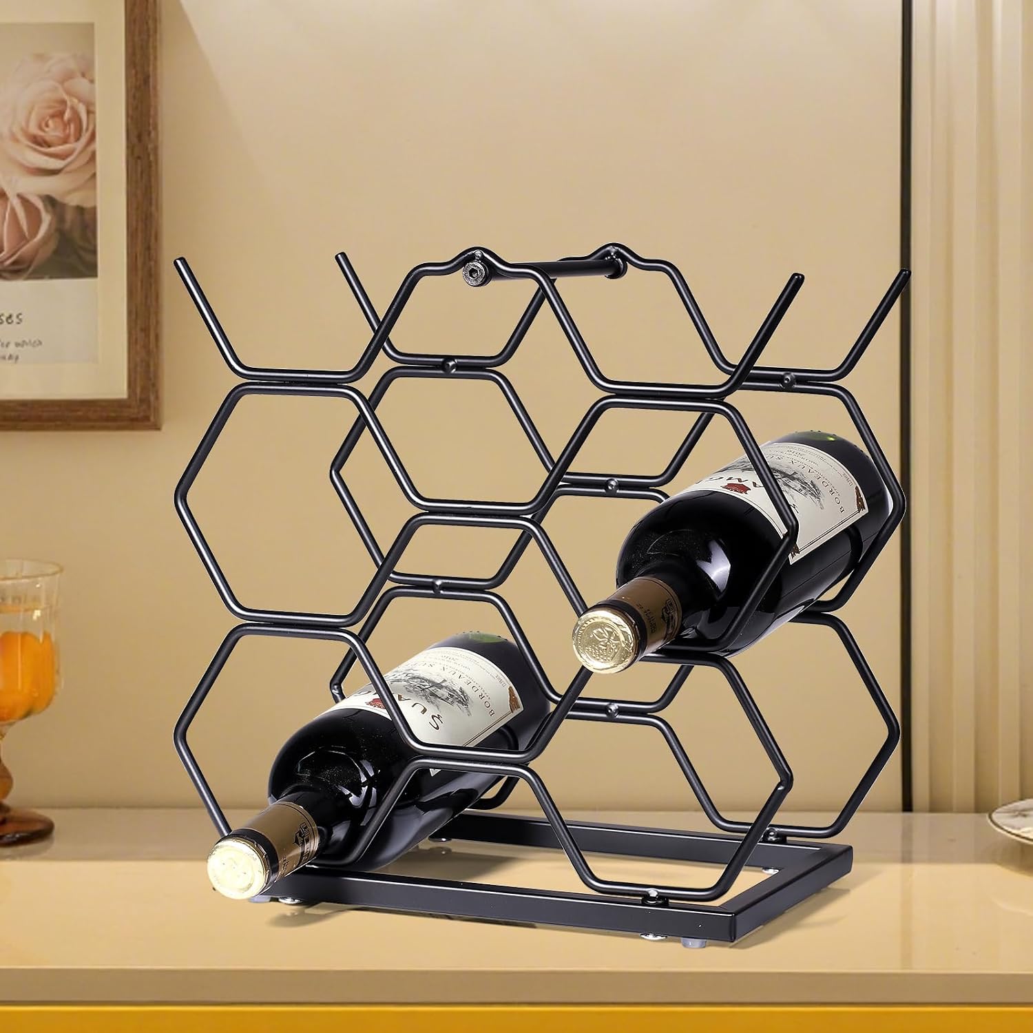 Small Wine Racks Countertop (8 Bottle Capacity),Metal Wine Bottle Holder Modern Black for Home Kitchen Bar,Tabletop Wine Rack for Cabinet, Pantry, Wine Bottle Storage