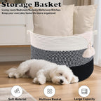 65L Large Blanket Basket,Woven Rope Laundry Basket Hamper with Handles,Decorative Nursery Basket Storage Bin for Toys, Pillows, Clothes Organizer, Living Room, Bedroom, Bathroom, Black