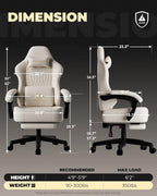 GTPLAYER Gaming Chair, Video Game Chairs with Footrest, PC Gamer Chairs for Adults - Padded High Back Ergonomic Reclining Silla Gamer, Linkage Armrest, Ace Pro, Ivory