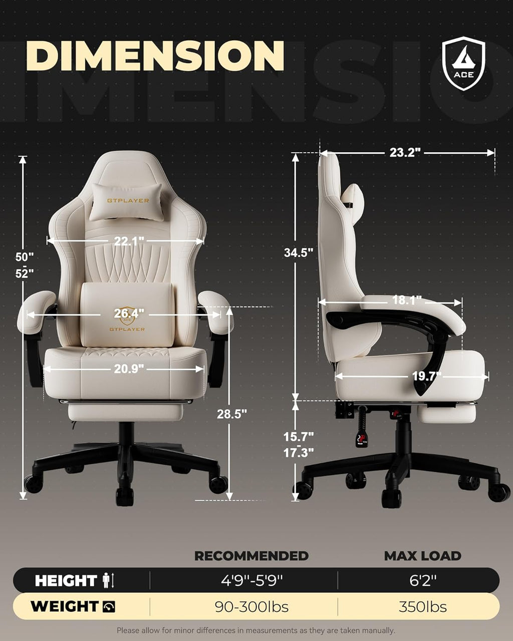 GTPLAYER Gaming Chair, Video Game Chairs with Footrest, PC Gamer Chairs for Adults - Padded High Back Ergonomic Reclining Silla Gamer, Linkage Armrest, Ace Pro, Ivory