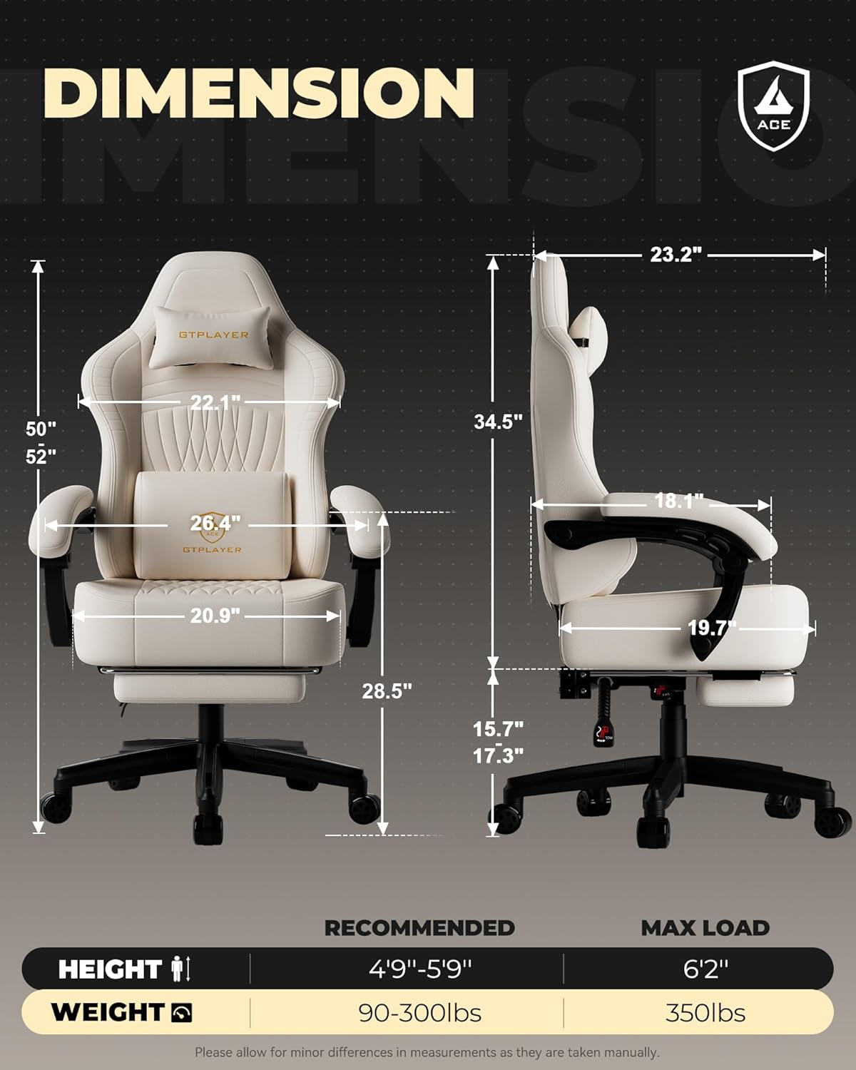 GTPLAYER Gaming Chair, Video Game Chairs with Footrest, PC Gamer Chairs for Adults - Padded High Back Ergonomic Reclining Silla Gamer, Linkage Armrest, Ace Pro, Ivory