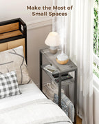 Karii Narrow Side Table, Skinny End Table for Small Spaces with Storage, 3-Tier Slim Wooden Bedside Nightstand Thin Couch Table for Living Room Bedroom Office Dorm Kitchen Bathroom (1, Gray)