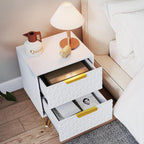 Modern Night Stand Set of 2, White Bedside Tables with 2 Drawers Storage for Bedroom, Wood End Side Table with Gold Legs for Living Room
