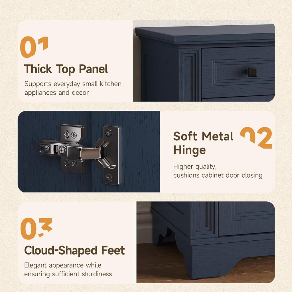 ONBRILL 63" Sideboard Buffet Cabinet, Kitchen Buffet Storage Cabinet, Large Credenza with Drawers & Doors, Wood Coffee Bar Console Wine Bar for Living Room Hallway Blue
