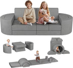 Betterhood 16pcs Modular Kids Play Couch, 1000+DIY Versatile Child Sectional Sofa for Playroom Bedroom, Convertible Foam Cushion for Boys & Girls, Grey