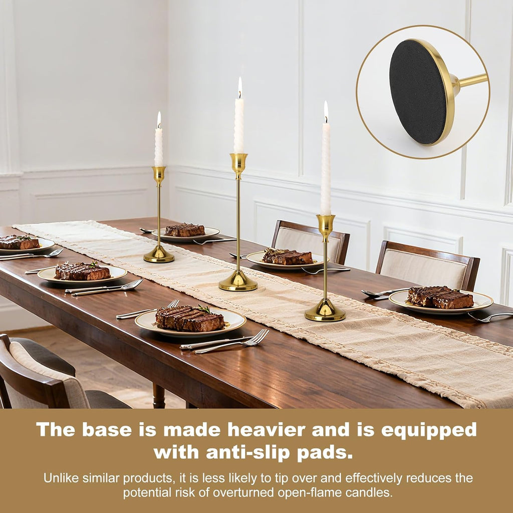 Candlestick Holders, 6PCS Metal Taper Candle Holder, Brass Gold Candle Holders for Candlesticks, Candle Holder for Wedding Fireplace Mantel Housewarming Gift