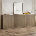 Airynee 31” Sideboard Cabinet with Storage, Fluted Accent Cabinet with Adjustable Shelves, Modern Wood Credenza Cabinets with Pop-up Doors for Entryway Kitchen Living Room Hallway, Brown 3 Pcs