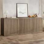 Airynee 31” Sideboard Cabinet with Storage, Fluted Accent Cabinet with Adjustable Shelves, Modern Wood Credenza Cabinets with Pop-up Doors for Entryway Kitchen Living Room Hallway, Brown 3 Pcs