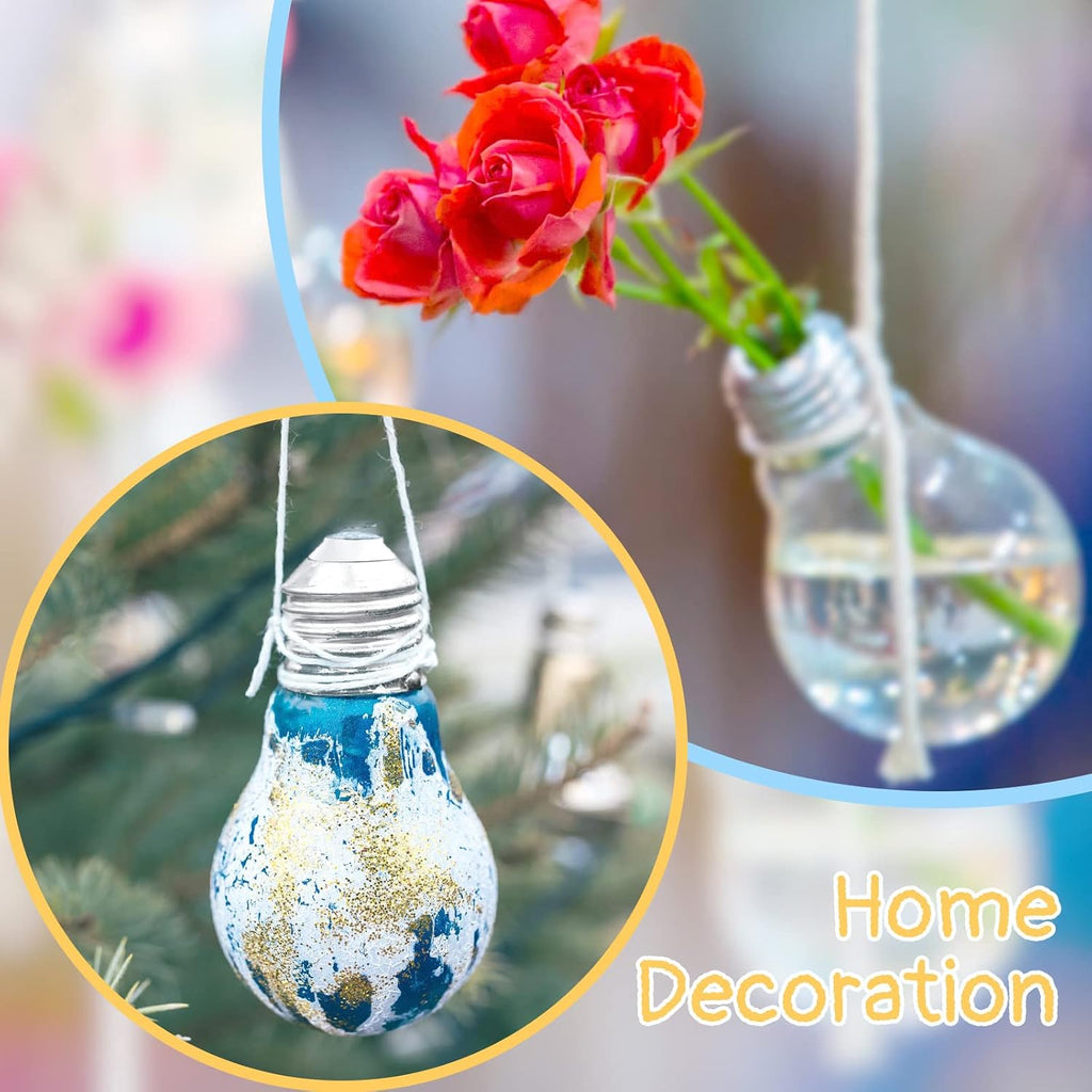Tessco for you 36 Pcs 6.8 oz/ 200 ml Plastic Light Bulb Jars Clear Plastic Candy Jars Bulb Vase Christmas Ornament Storage Container with Lid Fillable Ornament for Candy DIY Craft Hanging(Silver)