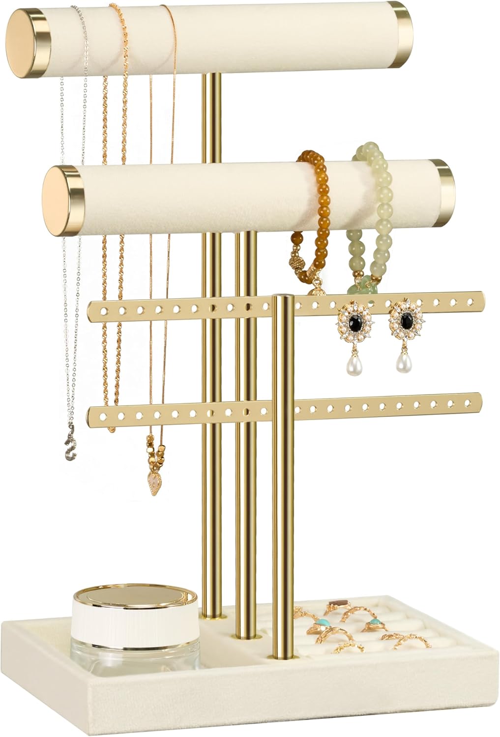bussdis 3 Tier Bracelet Holder Display - Detachable T Bar Beige Velvet Bracelet Holder, Jewelry Holder Organizer for Bracelet, Necklace, Earrings, Rings