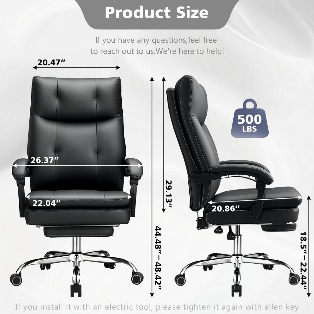 Big and Tall Comfy Office Chair,Ergonomic High Back Executive Desk Chair with Foot Rest,Heavy Duty Reclining Computer Chair with Wide Spring Cushion for Cross Legged,Home,Office,Gaming