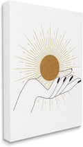 Stupell Industries Hand Holding Deco Inspired Sun with Rays, Designed by JJ Design House LLC Canvas Wall Art, Tan