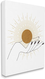 Stupell Industries Hand Holding Deco Inspired Sun with Rays, Designed by JJ Design House LLC Canvas Wall Art, Tan