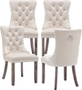 Velvet Dining Chairs Set of 4, Upholstered Dining Room Chairs with Ring Pull Trim and Button Back, Luxury Tufted Dining Chair for Living Room, Bedroom, Kitchen (Beige)