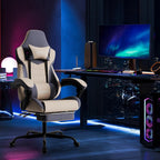 Gaming Chair with Footrest, High Back Gaming Chairs PVC Leather Ergonomic Gamer Chair with Adjustable Headrest Lumbar Support Racing Style Video Gaming Chair for Office/Home (Grey)