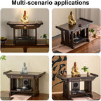 2-Tier Meditation Table, Personal Shrine Altar Cabinet with Retractable Pull Plate, Bamboo Prayer Table for Living Room, Bedroom, Office(19.6 * 9.8 * 11in)
