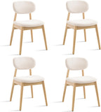 Wooden Dining Chairs Set of 4, Farmhouse Boucle Upholstered Kitchen Chairs, White