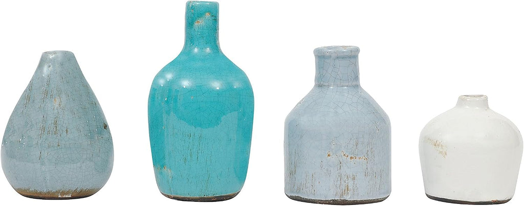Creative Co-Op Blue & Ivory Terracotta Vases (Set of 4 Sizes) (Pack of 3)