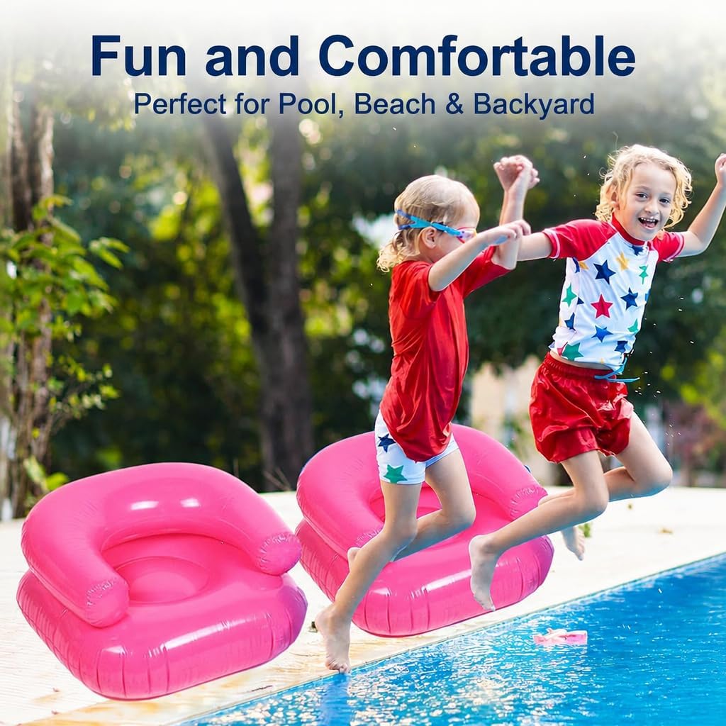 2 Pack Kids Inflatable Lounge Chair, Waterproof Ergonomic Portable Seating, 220LBS Capacity for Beach Camping Picnics Pool Use