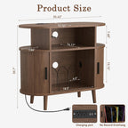 35" Record Player Stand with Storage and Shelves, Vinyl Record Cabinet with Power Outlets, Mid-Century Modern Record Table，Storage Furniture for Living Room and Bedroom,Walnut