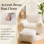 Cvortll Bean Bag Chair with Ottoman, Soft Fluffy Faux Fur Beanbag Chairs for Adults with Armrest and Memory Foam Fille, Lazy BeanBag Sofa with Footstool for Living Room, Bedroom, Apartment