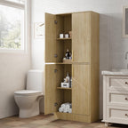 Housoul 71" Tall Pantry Cabinet with 4 Doors, Kitchen Pantry Storage Cabinet, Freestanding Larder Cupboard, Utility Kitchen Hutch with Gold Handles for Dining Room, Bathroom, Natural